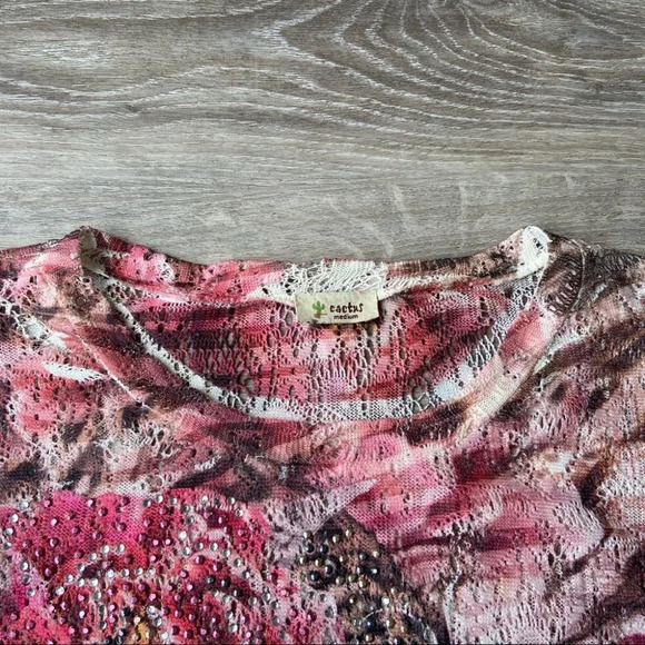 Vintage Cactus Leopard Print Embellished Open Knitted  Top - Picture 5 of 14